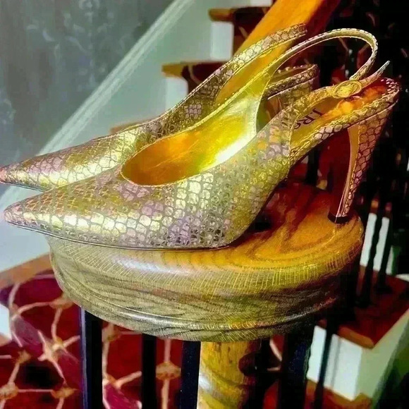 J Renee’ slingback pump. Snake embossed  8. Excellent condition . Gold/lavender - Picture 15 of 16